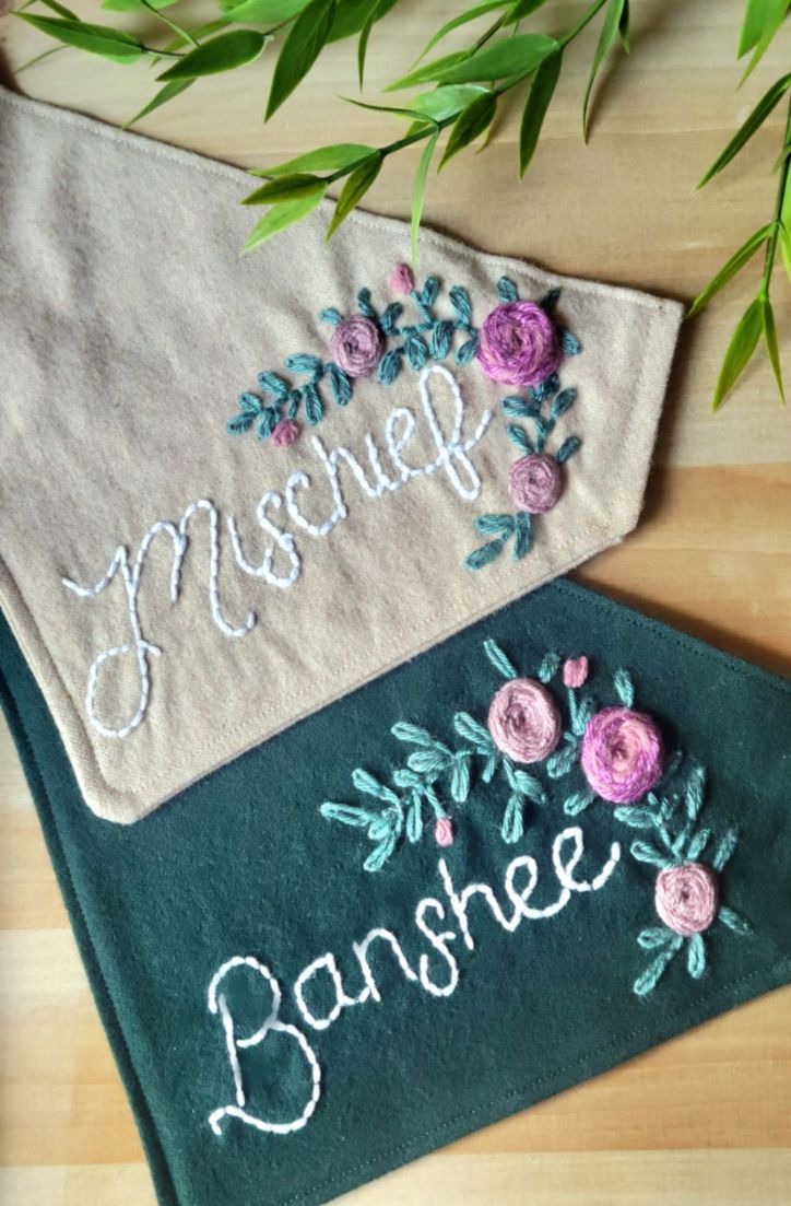 Personalized Dog Bandana with Hand embroidered name