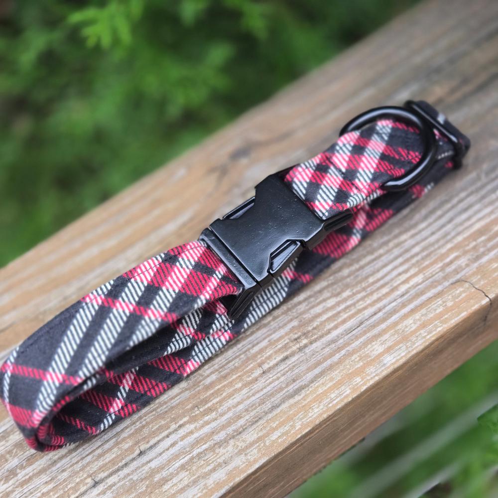 Black and Red Plaid Dog Collar