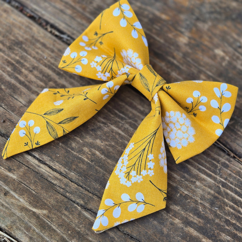 Mustard Floral Fancy Dog Bow