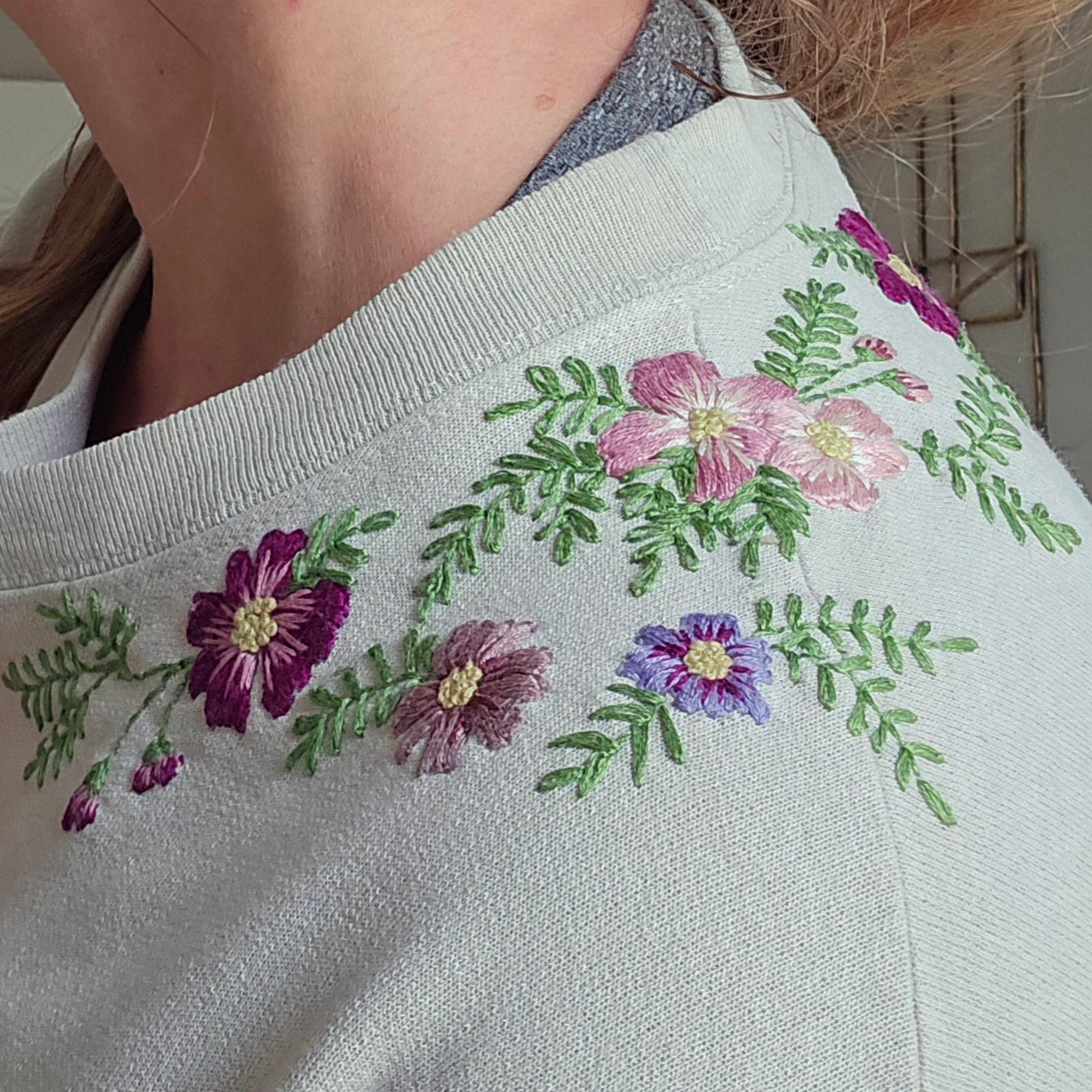 Hand Embroidered Floral Sweatshirt