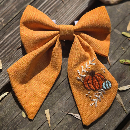 Pumpkin Embroidered Fancy Bow