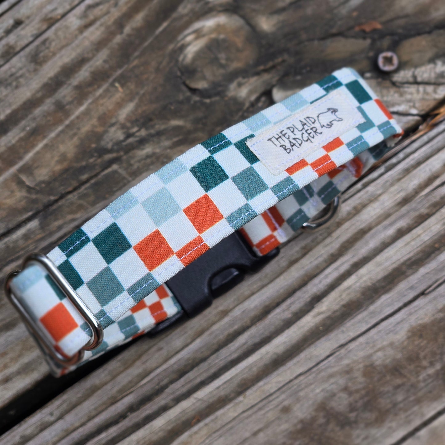 Green and Rust Checkered Dog Collar