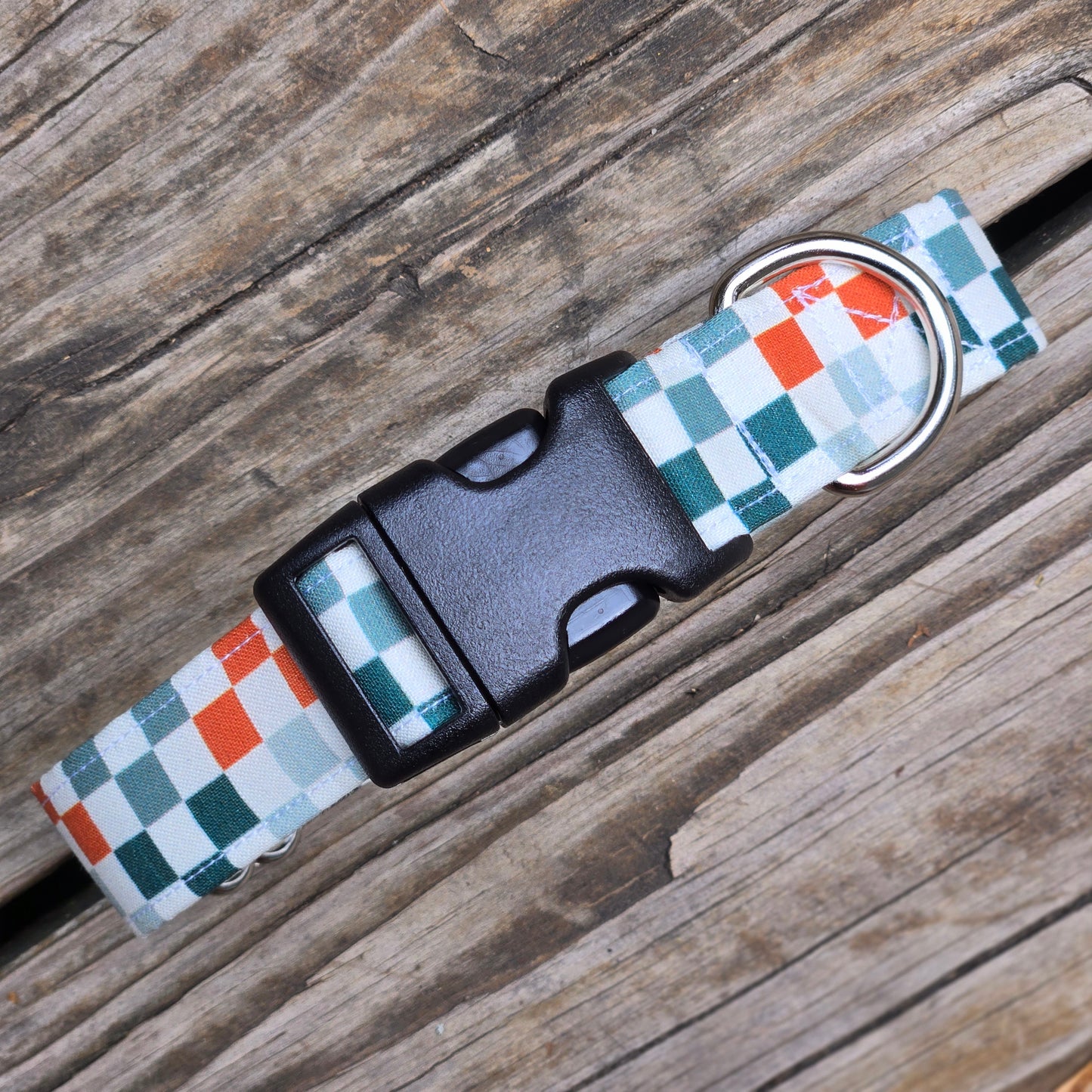Green and Rust Checkered Dog Collar