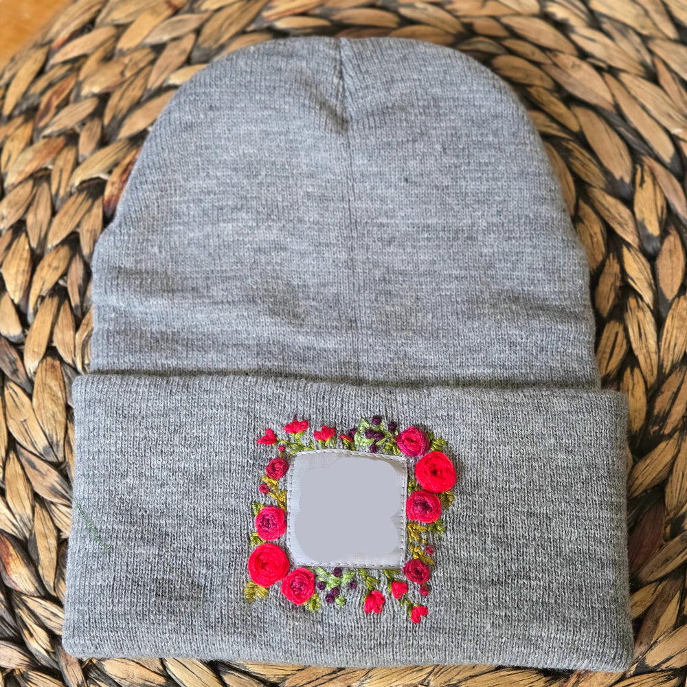 Embroidered Floral Knit Beanie