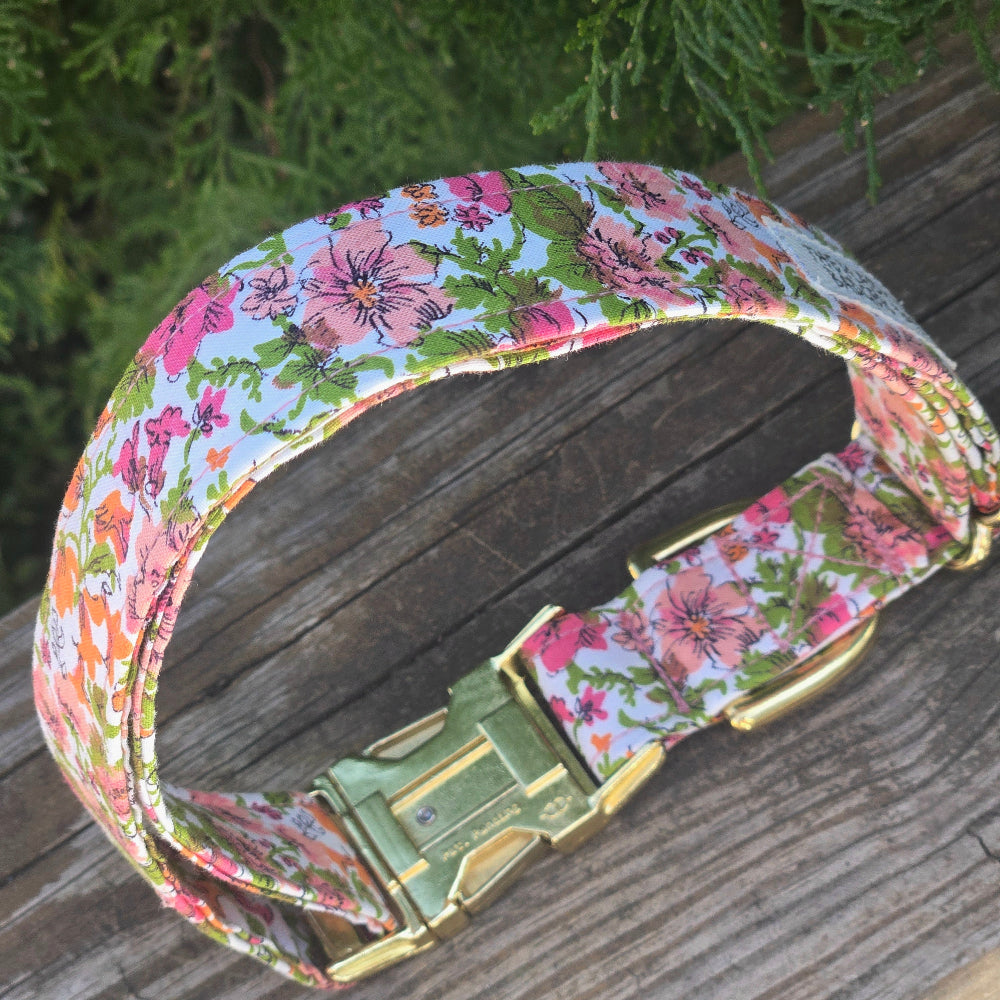 Coral and Pink Floral Dog Collar
