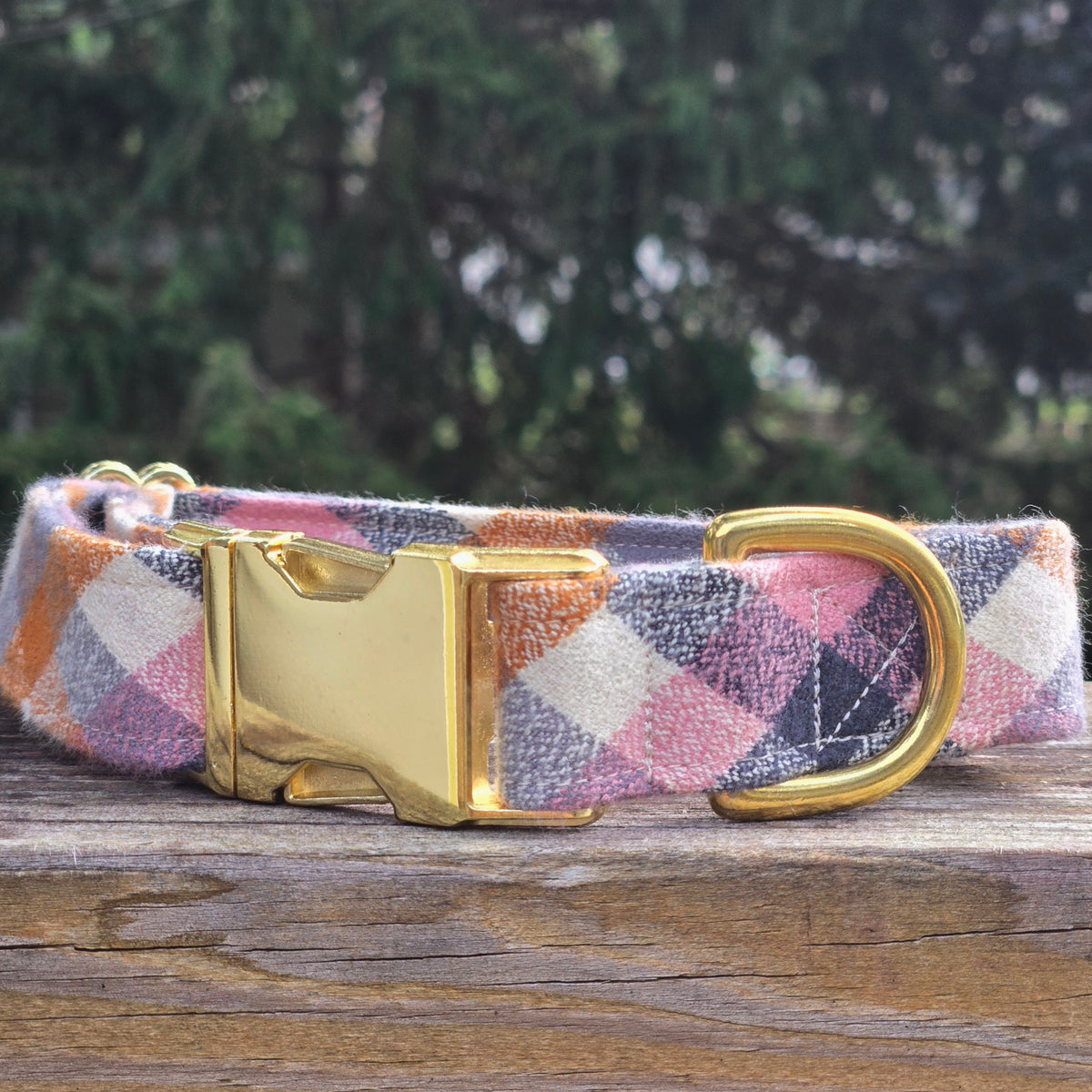 Fall Plaid Dog Collar- Nutmeg and Rose