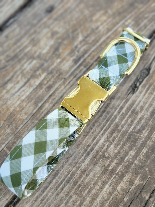 Seconds Sale - Avocado Gingham Dog Collar