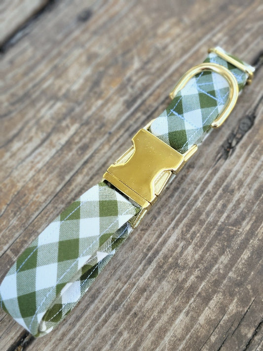 Seconds Sale - Avocado Gingham Dog Collar