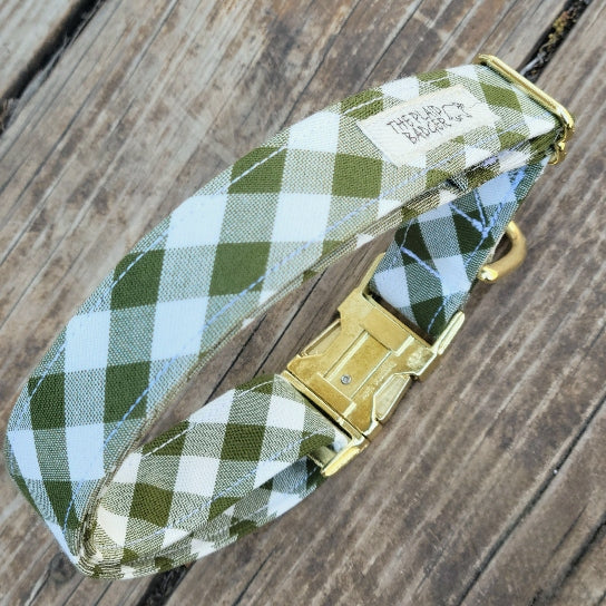Seconds Sale - Avocado Gingham Dog Collar
