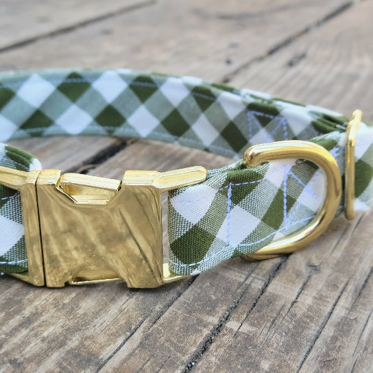 Seconds Sale - Avocado Gingham Dog Collar