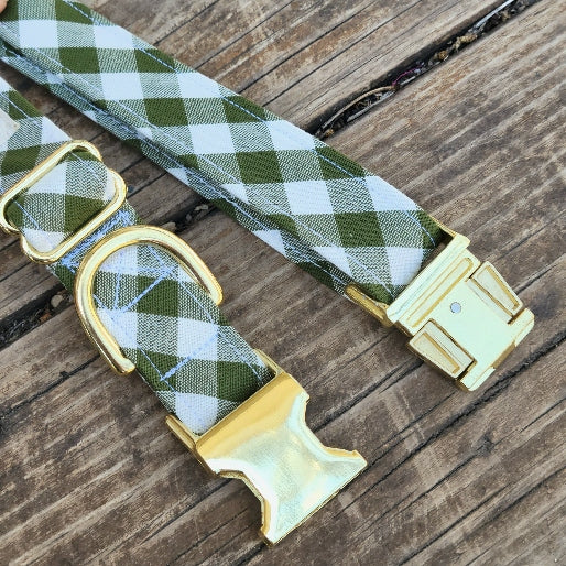 Seconds Sale - Avocado Gingham Dog Collar