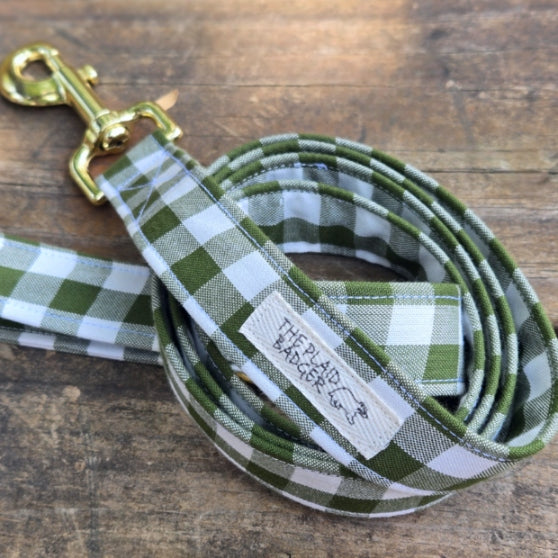 Avocado Gingham Dog Leash