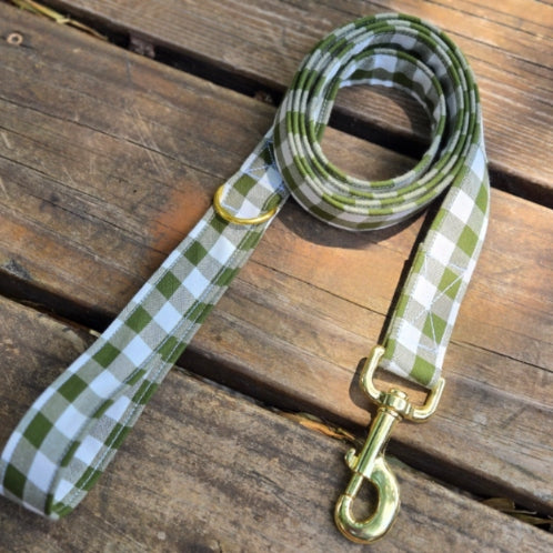 Avocado Gingham Dog Leash