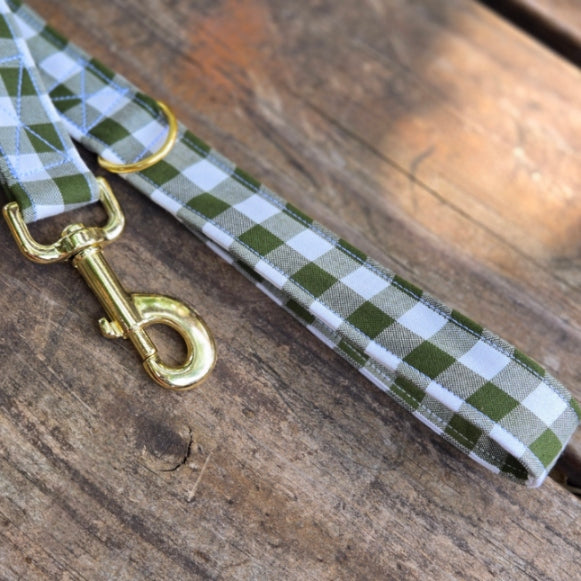Avocado Gingham Dog Leash