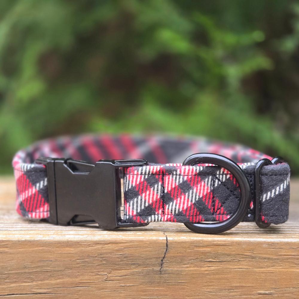 Black and Red Plaid Dog Collar