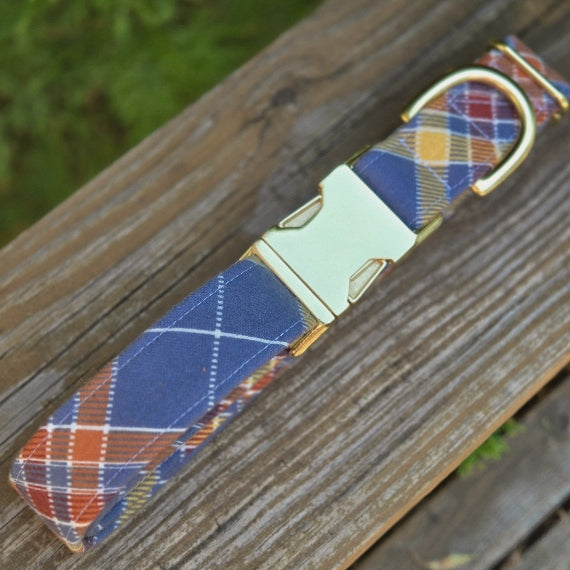 Blue Fall Plaid Dog Collar