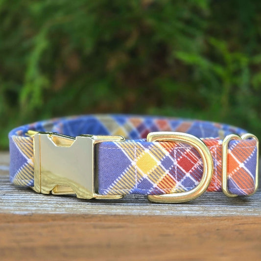 Blue Fall Plaid Dog Collar