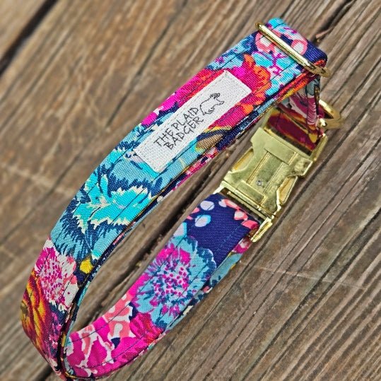 Seconds Sale - Bohemian Rose Dog Collar - Navy