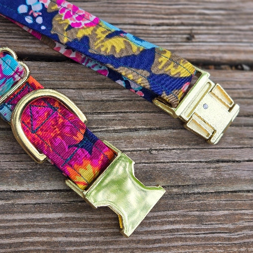 Seconds Sale - Bohemian Rose Dog Collar - Navy