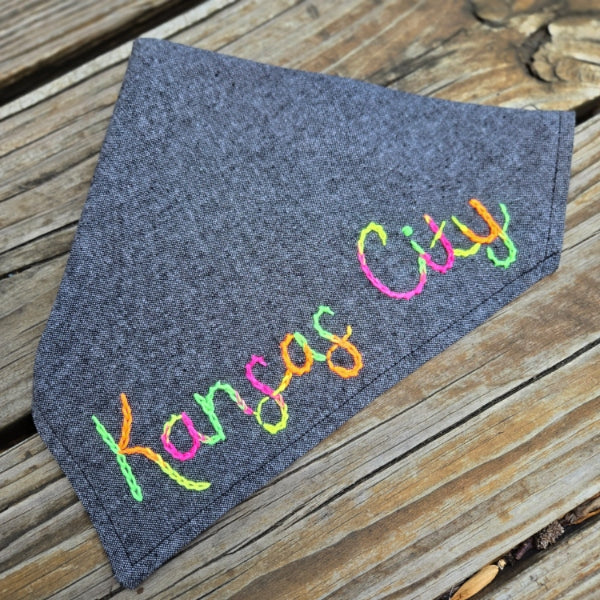 Kansas City Embroidered Dog Bandana - Black