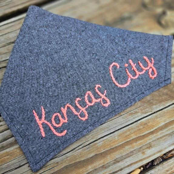 Kansas City Embroidered Dog Bandana - Black