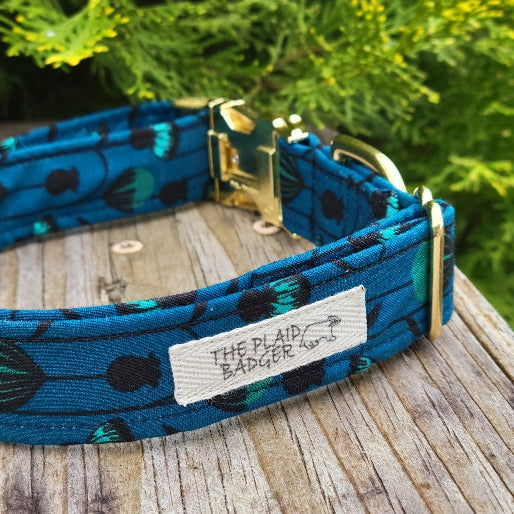 Seconds Sale - Mod Teal Floral Dog Collar
