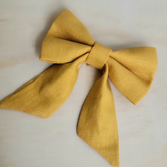 Mustard Linen Fancy Dog Bow