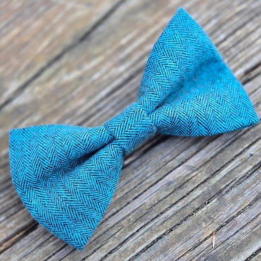 Ocean Herringbone Dog Bow Tie