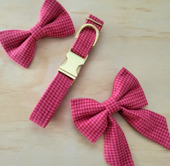 Pink Houndstooth Dog Collar
