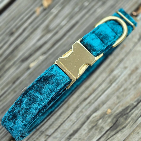 Crushed Velvet Dog Collar - Teal