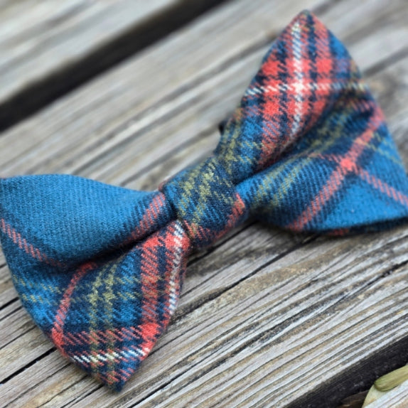 Teal Plaid Dog Bow Tie
