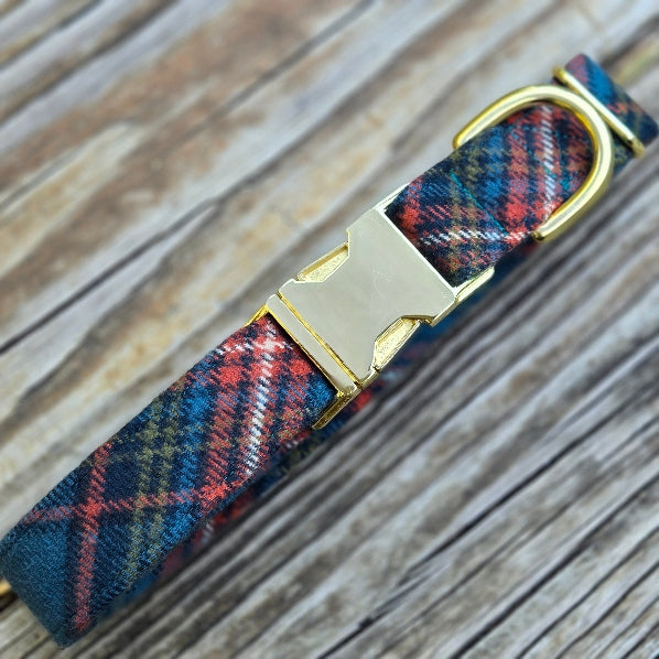 Teal Plaid Dog Collar