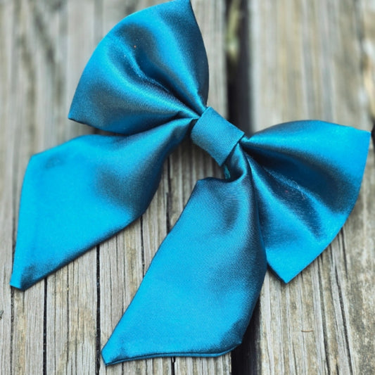 Teal Satin Fancy Dog Bow