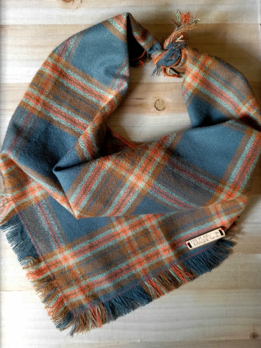 deep green and orange plaid flannel dog bandana