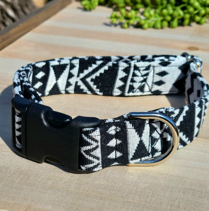 geometric black and white tribal dog collar, aztec