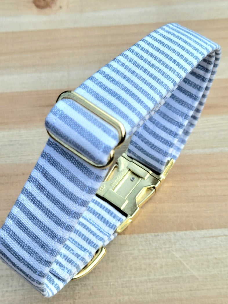 Chambray Striped Dog Collar - Coastal