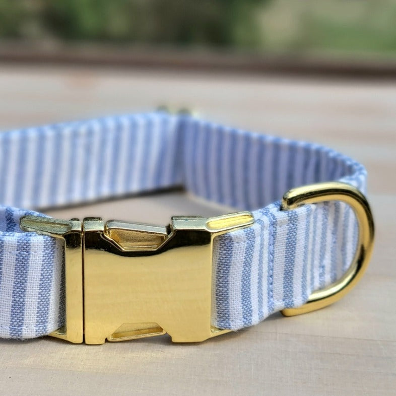 Chambray Striped Dog Collar - Coastal