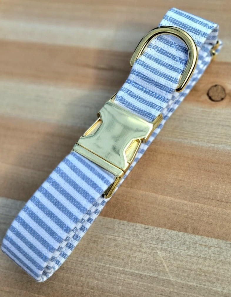 Chambray Striped Dog Collar - Coastal