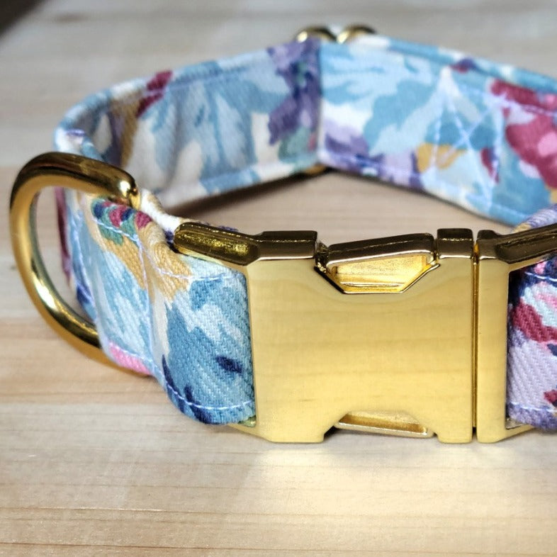 Denim Floral Dog Collar