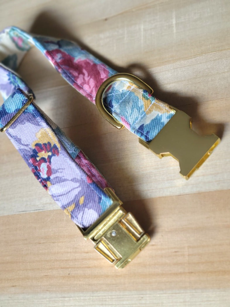 Denim Floral Dog Collar