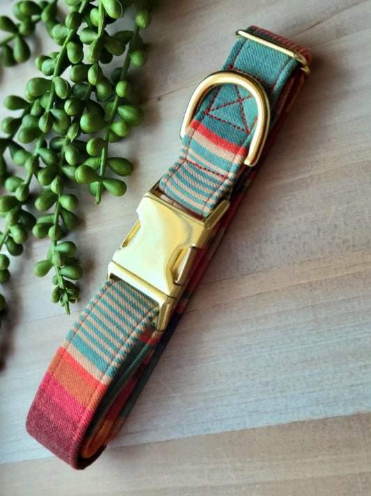 striped dog collar in muted rainbow colors