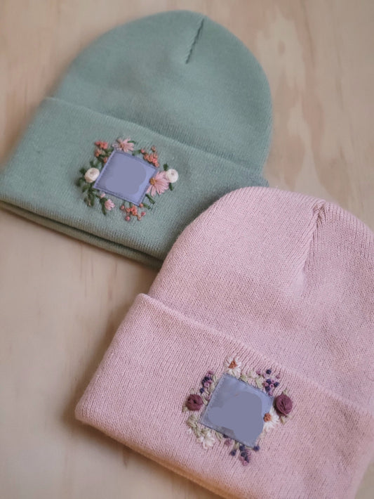 Embroidered Floral Knit Beanie