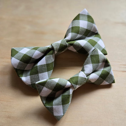 Avocado Gingham Dog Bow Tie