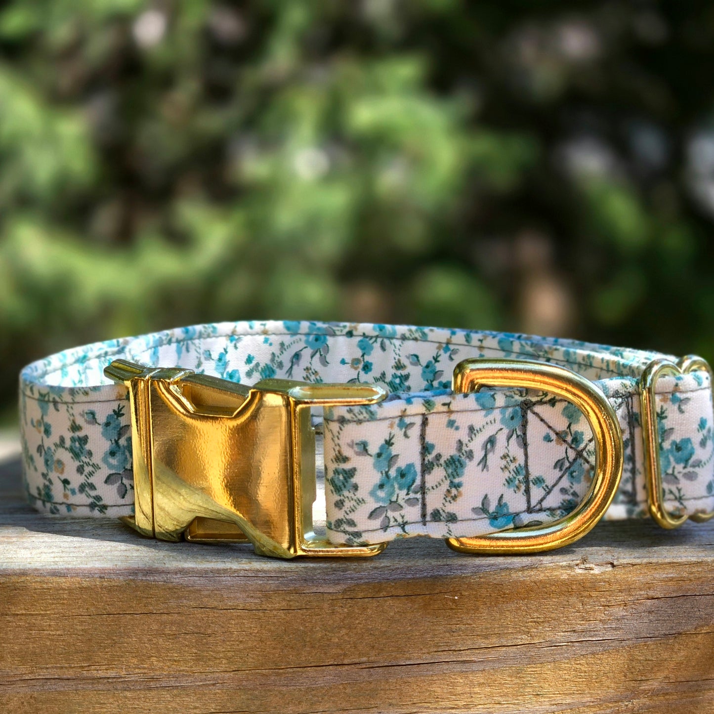 Petite Teal Floral Dog Collar