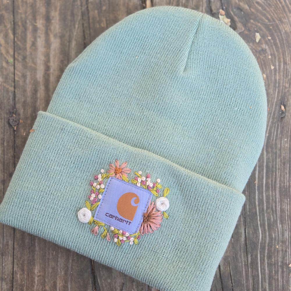 Floral Embroidered Knit Winter Hat