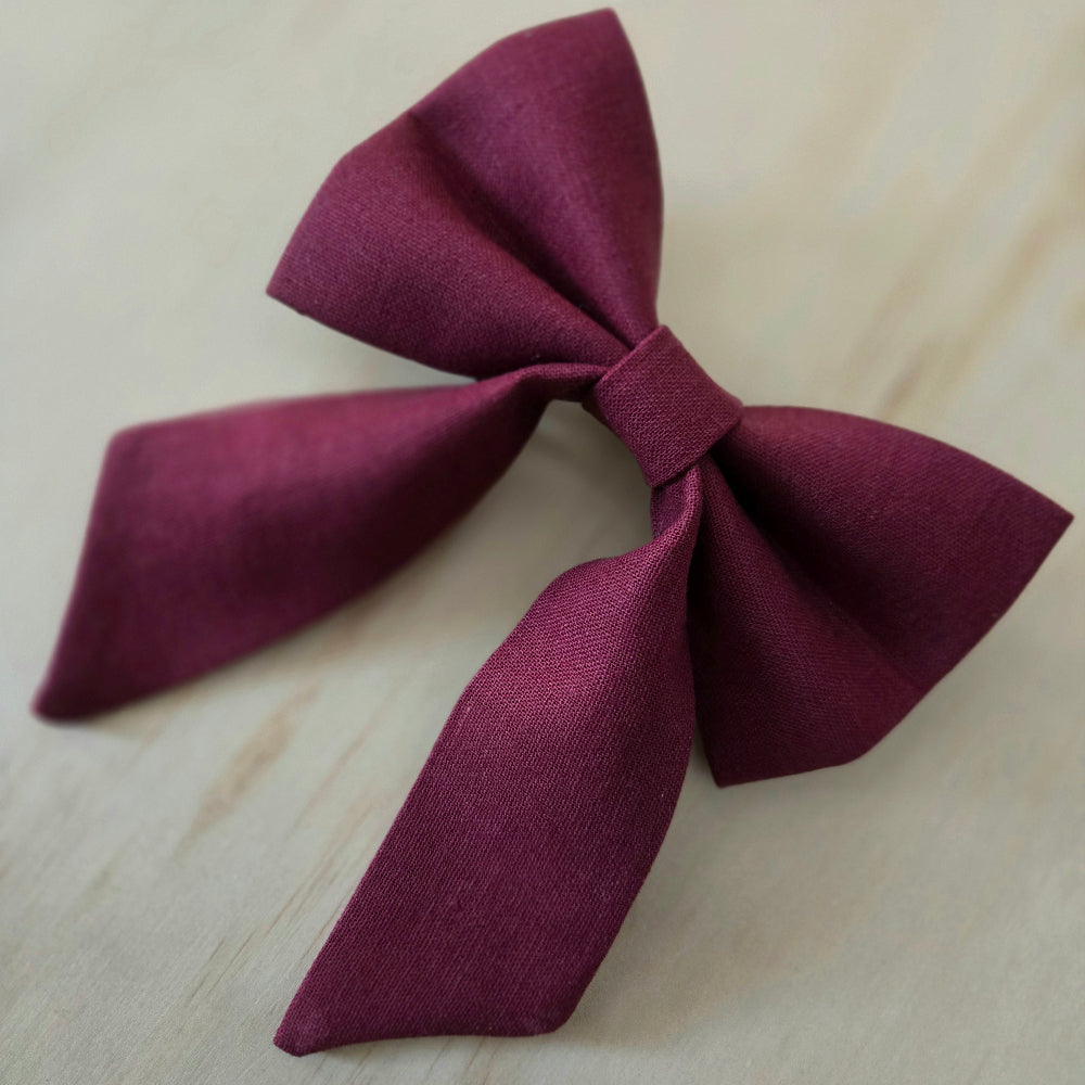 Merlot Linen Fancy Dog Bow