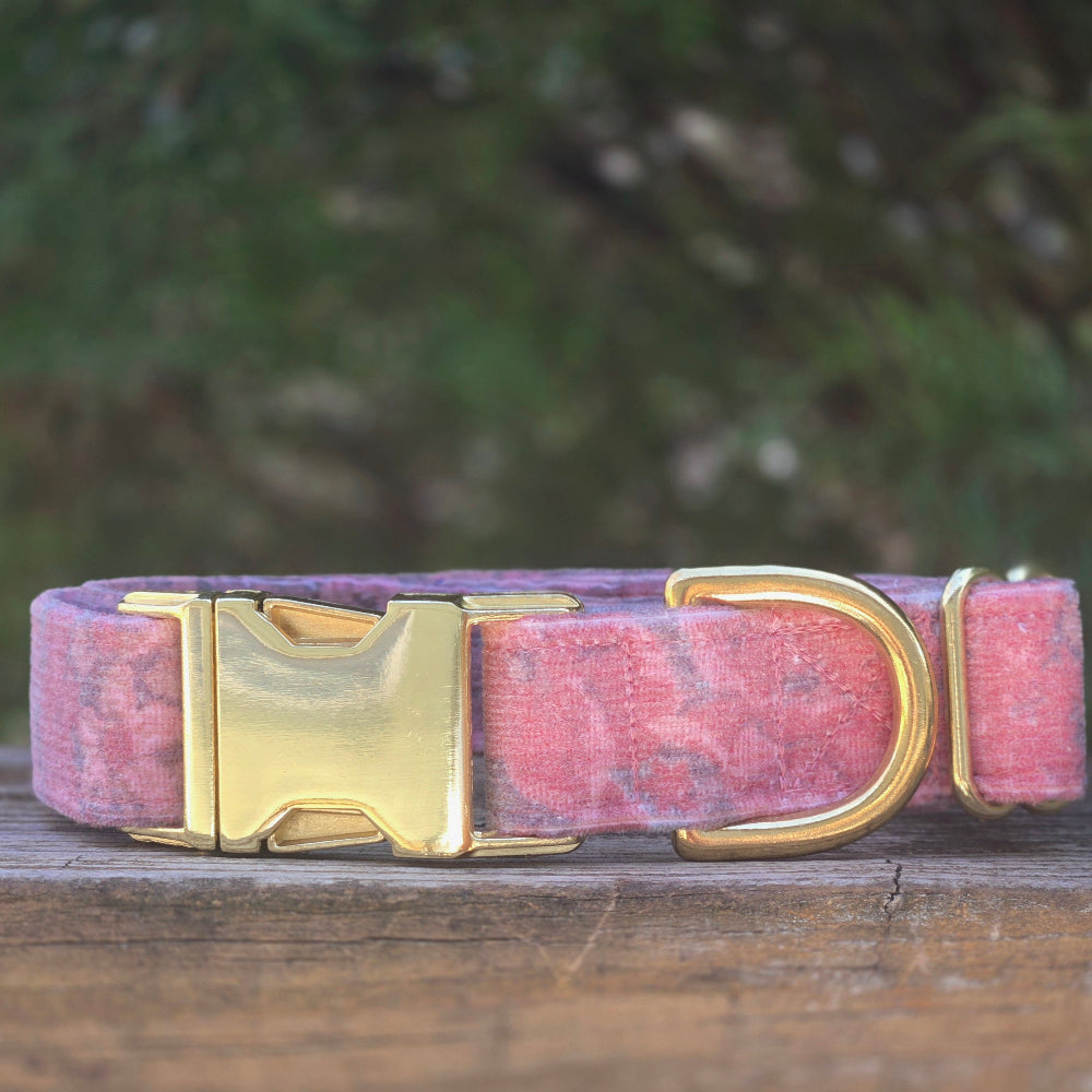 Pink Floral Corduroy Dog Collar