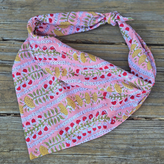 Pink Floral Block Print Dog Bandana
