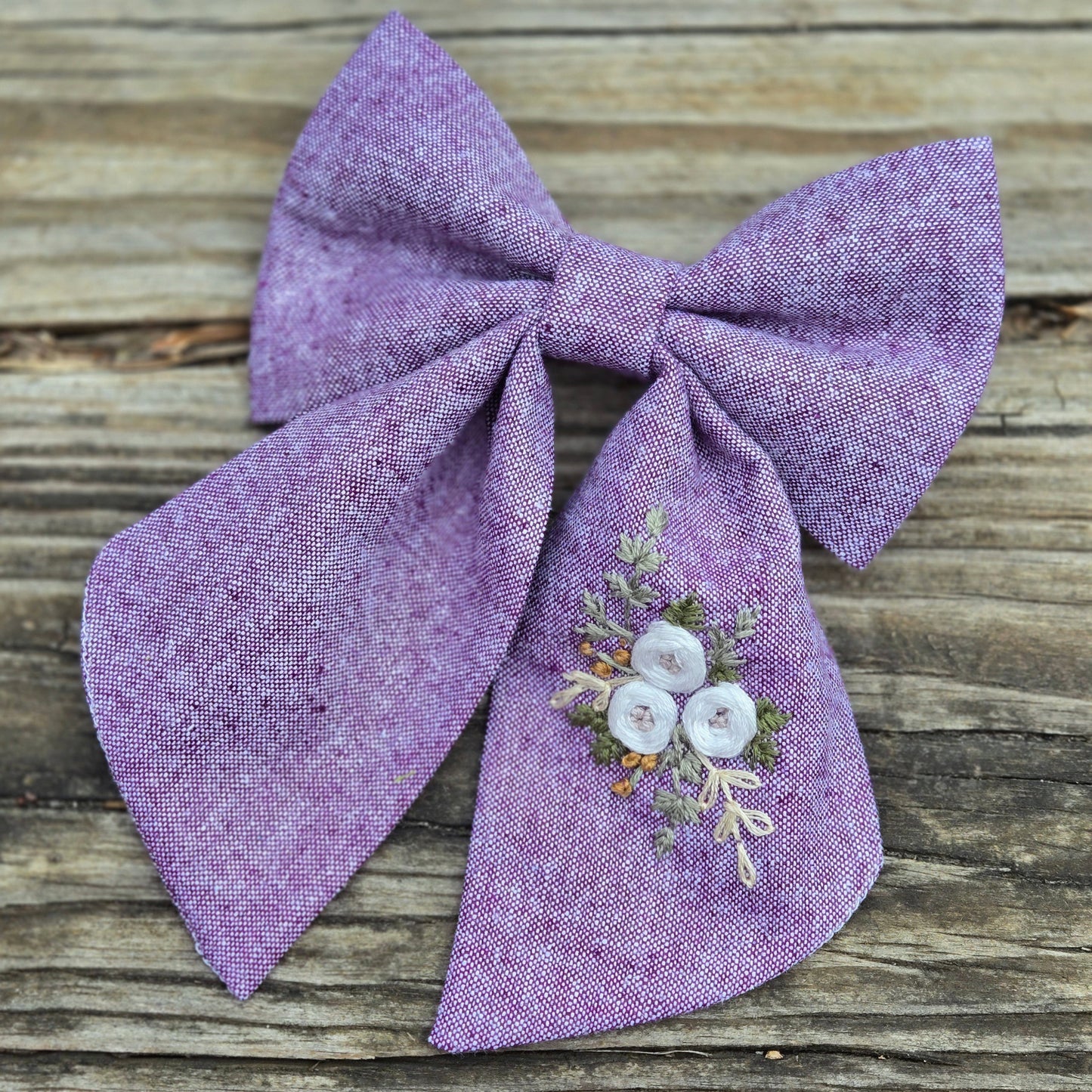 Wisteria Floral Embroidered Fancy Bow