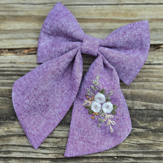 Wisteria Floral Embroidered Fancy Bow